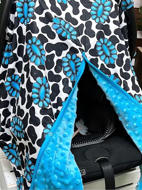 Other - Boho Aztec Cow print Baby Car seat Cover in Blue and Black